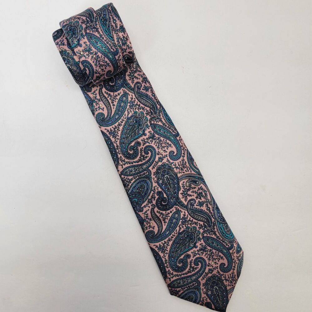 Luca Franzini Pink/Blue/Teal Paisley 100% Silk Luxury Italy Tie 57x3.5x1.5